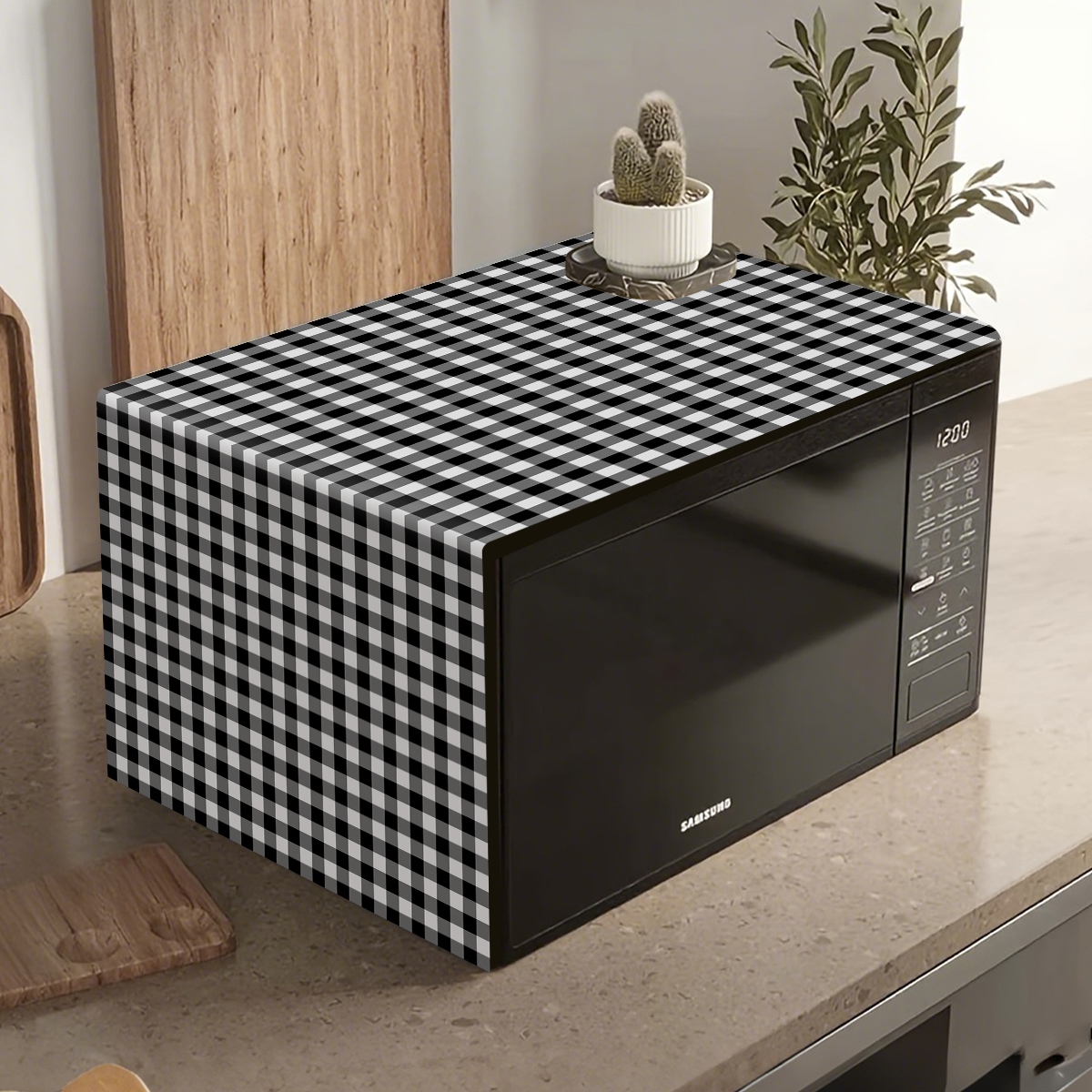 Kitchen Appliances In White - Black White Plaid Microwave Oven Dust